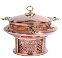 Plat de service de luxe en acier inoxydable doré martelé, chauffe-plat de buffet avec couvercle décoratif vintage pour traiteur, idéal pour mariages et banquets