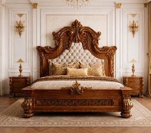 Juego de Cama de Lujo de Madera de Teca con Tallados Intrincados de Inspiración Rococó, con Cómoda y Armario a Juego, Tamaño California King Premium, Muebles para el Hogar - Product Image 6