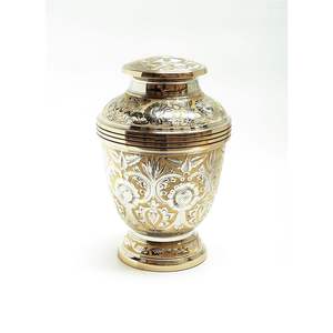 Handmade Brass Cremation Urn for Adult Ashes - Engraved Pewter Metal Funeral Urn with Cross - <b>Large</b> Memorial Decorative Jar - Product Image 4