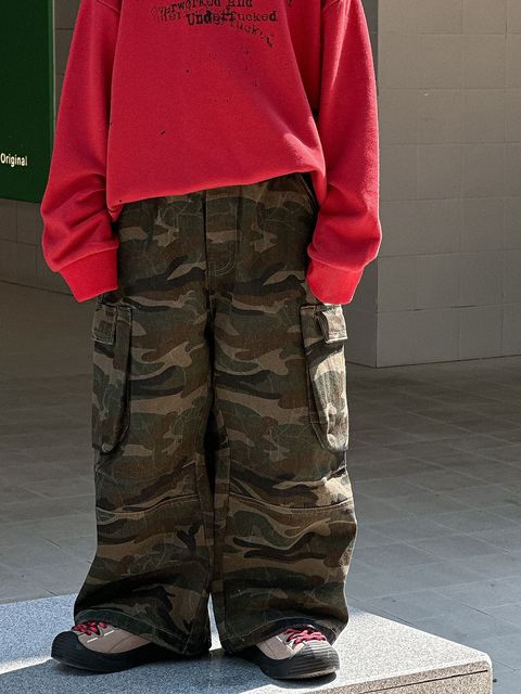2026 Boys Camo Cargo Pants Washed Cotton Hip Hop Boys Wide Leg Loose Camo Pants