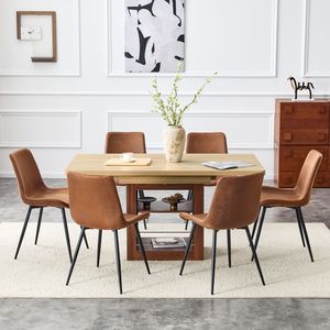 Scalable 59-71 Inch Pull-Out Dining <b>Table</b> Set 6 Piece Comfortable Technology Fabric <b>Brown</b> Chair Set Dining Room Furniture - Product Image 1
