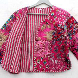 Elegante Chaqueta Acolchada de Otoño para Mujer, Ligera y Acogedora, de Algodón con Estampado Floral y Rayas, Impermeable y Transpirable - Product Image 1