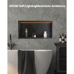 Nicchia Doccia in Acciaio Inox Resistente 13 X 25 X 4 Pollici, Moderna con Striscia LED, Mensola Incassata a Parete per Shampoo, Scaffali per Bagno - Product Image 4