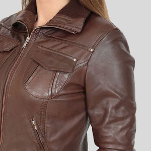 Cropped Women Leather Jacket Modern Stylish Fashion Outerwear Comfortable Casual Clothing High Quality Durable Leather Jackets - Product Image 5