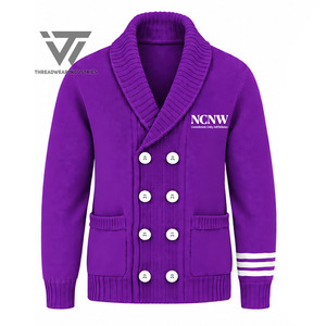 Custom Solid Greek National Council Of Negro Women Clothing Knitted Embroidered Double Breasted Shawl Collar Women's Cardigan - Product Image 1