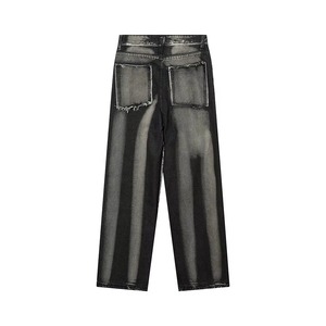 Jeans en denim de créateur pour homme, style streetwear, délavé vintage, effet déchiré, patchwork, couleur sable et neige - Product Image 3
