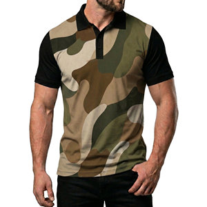 เสื้อโปโลพิมพ์ลายพรางแบบซับลิเมชั่นสำหรับผู้ชาย ผลิตจำนวนมาก ระบายอากาศได้ดี ผลิตตามแบบ OEM เสื้อโปโลแขนสั้นลายพรางสำหรับผู้ชาย - Product Image 3