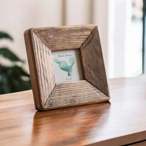 Handcrafted Eco-Friendly Rustic Aged Natural Wood Vertical Orientation Tabletop <b>Picture</b> <b>Frame</b> | Unique Carved Customizable Shape - Product Image 1
