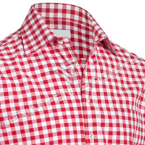 <b>Men's</b> Red&<b>White</b> Bavarian Trachten Oktoberfest Dress <b>Shirt</b> Cotton <b>Long</b> <b>Sleeve</b> Formal Traditional German Style Summer Breathable - Product Image 2