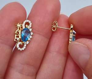 Pendientes de Topacio Azul Natural, Plata de Ley 925, Chapados en Oro de 14k, Hechos a Mano, Sin Níquel, Joyería Fina para Mujer, para Fiestas - Product Image 3