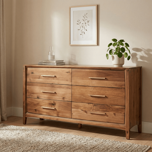 Eco-Friendly Modern Axton Solid Wood <b>6</b>-<b>Drawer</b> Dresser Natural Finish Handcrafted for Bedroom Living Room Apartment Warehouse Use - Product Image 4