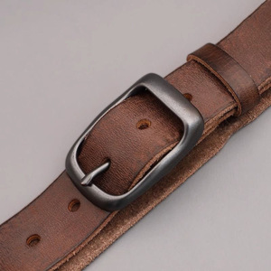 Ceinture en cuir pleine fleur pour homme avec boucle ardillon en alliage, style vintage, pour jean, simple et décontractée - Product Image 2
