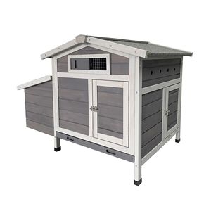 Pollaio per Galline da Esterno in Legno Grigio con Tetto in Asfalto a Facile Accesso, Vassoio Estraibile, Nido e Porta Anteriore in Acciaio - Product Image 4