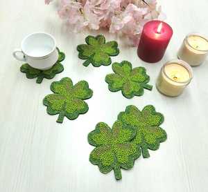 Handmade Beaded Shamrock <b>Drinking</b> <b>Straw</b> Green Fabric Reusable Eco-Friendly Luxury Bar Accessory 4 Inch Size Home Restaurant Use - Product Image 4