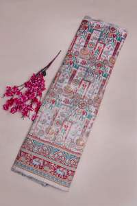 Tela de viscosa pura con estampado étnico jacquard y borde de elefantes para material de vestido Kurti de diseñador. - Product Image 5