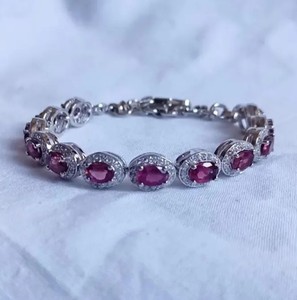 Lab Grown Oval Cut Pink Sapphire with Moissanite Stone Charm <b>Bracelet</b> for Her Sterling Silver Gold Plated Elegant Jewelry Gift - Product Image 3