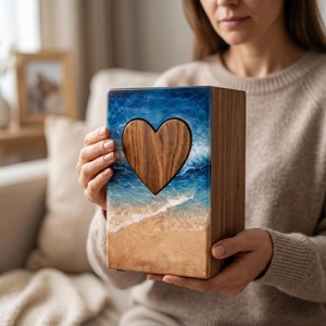 Personalized Rosewood American Style Cremation Urn Heart Engraved Eco-Friendly Durable Memorial <b>Box</b> - Product Image 3