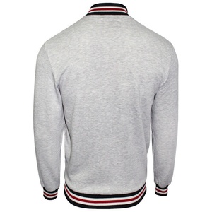 Men's Gray Varsity <b>Jacket</b> With Red <b>White</b> Black Trim Button Front Casual Baseball Style Fleece Material Autumn Wear - Product Image 3