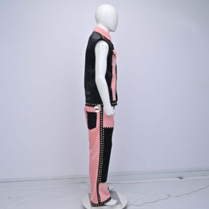 Gilet en cuir PU rose et noir pour homme, style crocodile, avec rivets décoratifs, col rabattu, simple boutonnage, vêtement d'extérieur, style printemps - Product Image 3