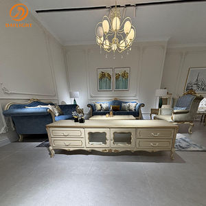 Muebles de sala de estar de terciopelo europeo personalizable conjunto de asiento doble azul clásico francés apartamento sofá de lujo real de madera maciza - Product Image 3