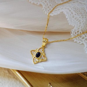 Vintage Sapphire Pendant Necklace September Birthstone 925 Sterling Silver 14K Gold Plated Dainty Jewelry Gift - Product Image 4