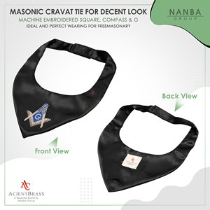 Cravate maçonnique en polyester satiné noir de qualité supérieure, motif carré et boussole |   Fournisseur en gros de cravates de col de cérémonie maçonniques sur mesure - Product Image 3