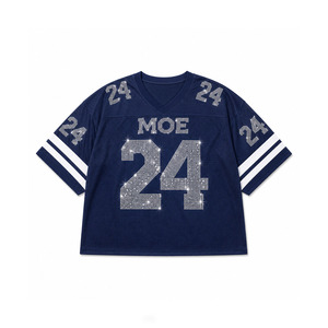 Maillot de football américain personnalisé avec strass, t-shirt de football en maille à séchage rapide 100 % polyester, t-shirt streetwear hip-hop scintillant - Product Image 3