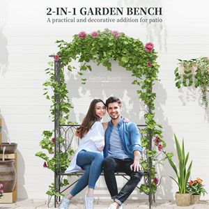 Arco da Giardino in Metallo 50 cm L x 203 cm H con Panchina Relax e Decorazioni Intagliate per 2 Persone, Ideale per Matrimoni ed Eventi - Product Image 4