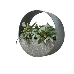 Modern Galvanized Metal Wall Planters Set of 2 Half-Moon Hanging Flower <b>Pots</b> for Succulents and Herbs Farmhouse Wall Decor - Product Image 2