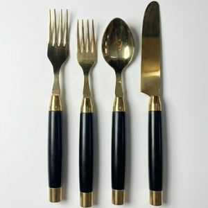 Ensemble de couverts en argent plaqué or PVD avec manche en résine pour hôtel, restaurant, mariage, location, service pour 4 personnes - Product Image 1