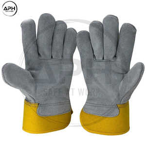 Guantes de Trabajo Industriales de Lona Amarilla Resistentes, con Refuerzo de Cuero en el Pulgar y la Palma, Correa de Muñeca Ajustable - Product Image 6