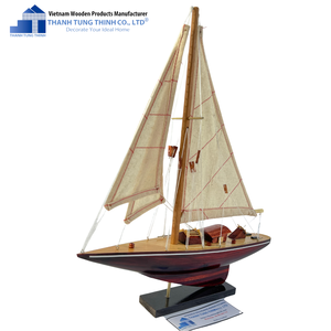 Thanh Tung Thinh Wooden Sailboat Model Handmade Coastal Decor Standing Type for Living Room - Product Image 2