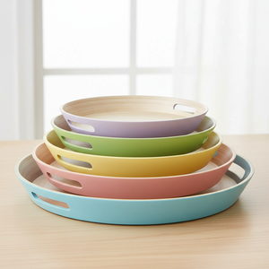 Plateau en bambou tissé durable avec poignées, plateau en bambou fait à la main pour le stockage des aliments et la salle à manger, décoration intérieure - Product Image 1