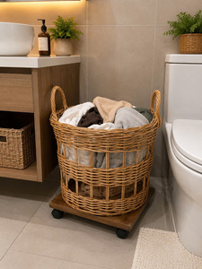 Cesta de Almacenamiento Circular Multiusos Moderna y Ecológica, Hecha a Mano con Mimbre Natural de Origen Vietnamita, Mantiene el Hogar Ordenado, LTL - Product Image 3