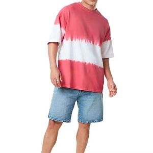 เสื้อยืดผู้ชายสีแดงขาวลายไทได ทรงหลวม ผ้าฝ้ายพรีเมียม ดีไซน์สะดุดตา เหมาะสำหรับงานเทศกาล เสื้อแฟชั่นผู้ชาย - Product Image 3
