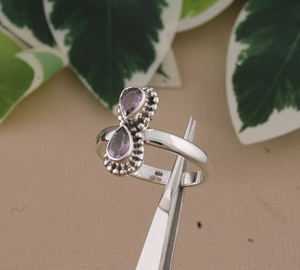 Bague Vintage Classique en Améthyste Poire en Argent Sterling 925 avec Pierre Gemme Goutte d'Eau Pointillée, Bijoux pour Mariage, Fête, Pierre de Naissance, Vente en Gros - Product Image 3