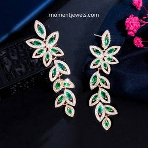 Pendientes de Plata 925 con Hojas y Circonitas Verdes, Pendientes Colgantes Florales con Circonita Cúbica para Bodas y Fiestas - Product Image 4
