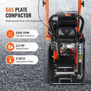 Compactadora de Placas con Motor de Gasolina de 2.8 HP y 98 CC, 5,250 RPM, 1,920 Libras de Fuerza, Apisonadora Vibratoria, Placa de 18.7 x 11.8 Pulgadas - Product Image 2
