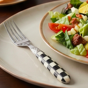 Checkered Handle Silver Plated Flatware Set Dishwasher Safe <b>Vintage</b> Design Wedding <b>Cutlery</b> 5 Piece And Hotel Use - Product Image 5