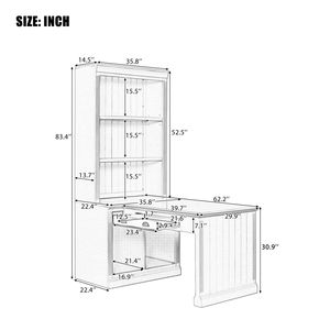 83.4\" <b>Tall</b> Modern Bookcase with Writing Desk Workstation <b>Storage</b> Shelf Op-for Study & Workspace - Product Image 3