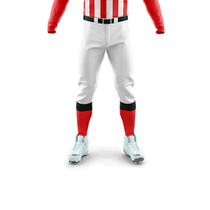 Uniforme de Béisbol Personalizado para Hombre, Manga Larga, Rayas Rojas, Negras y Blancas, Poliéster, con Cierre de Botones y Pantalones con Cinturón, para Todas las Temporadas - Product Image 2