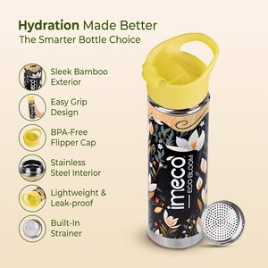 Bouteille d'eau en acier inoxydable Eco Bloom 450 ml, gourde de voyage réutilisable, affichage de la température LED, design floral moderne imprimé en 6 couleurs - Product Image 3