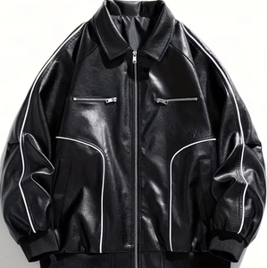 Men's PU Leather Motorcycle Jacket with Stand Collar Eco-Friendly & Windproof Waterproof Breathable Spring Season Made Pakistan - Product Image 1