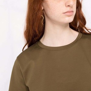 T-shirt pour femme, couleur unie, col rond, 100% coton, tricoté, respirant, décontracté, manches courtes, coupe classique, toutes saisons - Product Image 5