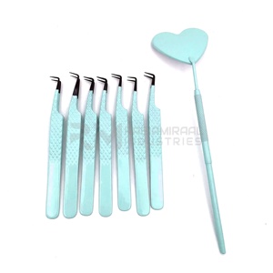 Pince à épiler de précision RMI 45/90 degrés en acier inoxydable, pointe argentée, revêtement en poudre bleue, longueur 10 mm, pour extensions de cils, finition diamant - Product Image 5
