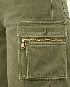 Vaqueros Cargo de Cintura Alta y Pierna Ancha en Verde Oliva con Bolsillos con Cremallera, Estilo Urbano, Pantalones Casuales Holgados para Mujer, OEM Personalizado - Product Image 5