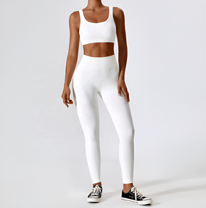 Ropa de gimnasio sin costuras, 2 uds., traje de Yoga, pantalones, traje deportivo para mujer, conjuntos de entrenamiento para gimnasio, Fitness, logotipo personalizado estampado Spandex/nailon - Product Image 6