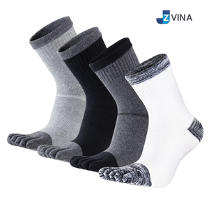 Custom <b>Men's</b> 5 Toe Athletic <b>Socks</b> Cotton Spandex Breathable Knitted Sports <b>Socks</b> Solid Color Spring Wear - Product Image 1