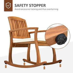 Sedia a dondolo da esterno Tranquil in legno di acacia con cuscino tonalità teak per uso in giardino - Product Image 6