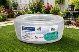 Manguera de Succión de PVC CrystalFlow KARYON de 50 mm x 20 m, Transparente, Flexible, Reforzada en Espiral, Resistente a la Abrasión, para Riego Agrícola - Product Image 1